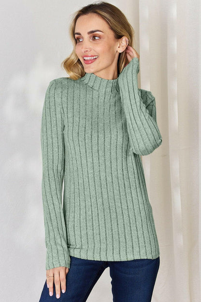 Ribbed Mock Neck Long Sleeve Tee - Chic and CozyUpgrade Your Style with Our Ribbed Mock Neck Long Sleeve Tee
 Elevate Your Look: Stand out with the stylish ribbed design that adds a touch of sophistication to any Love Salve Ribbed Mock Neck Long Sleeve Tee - ChicTIKTOK