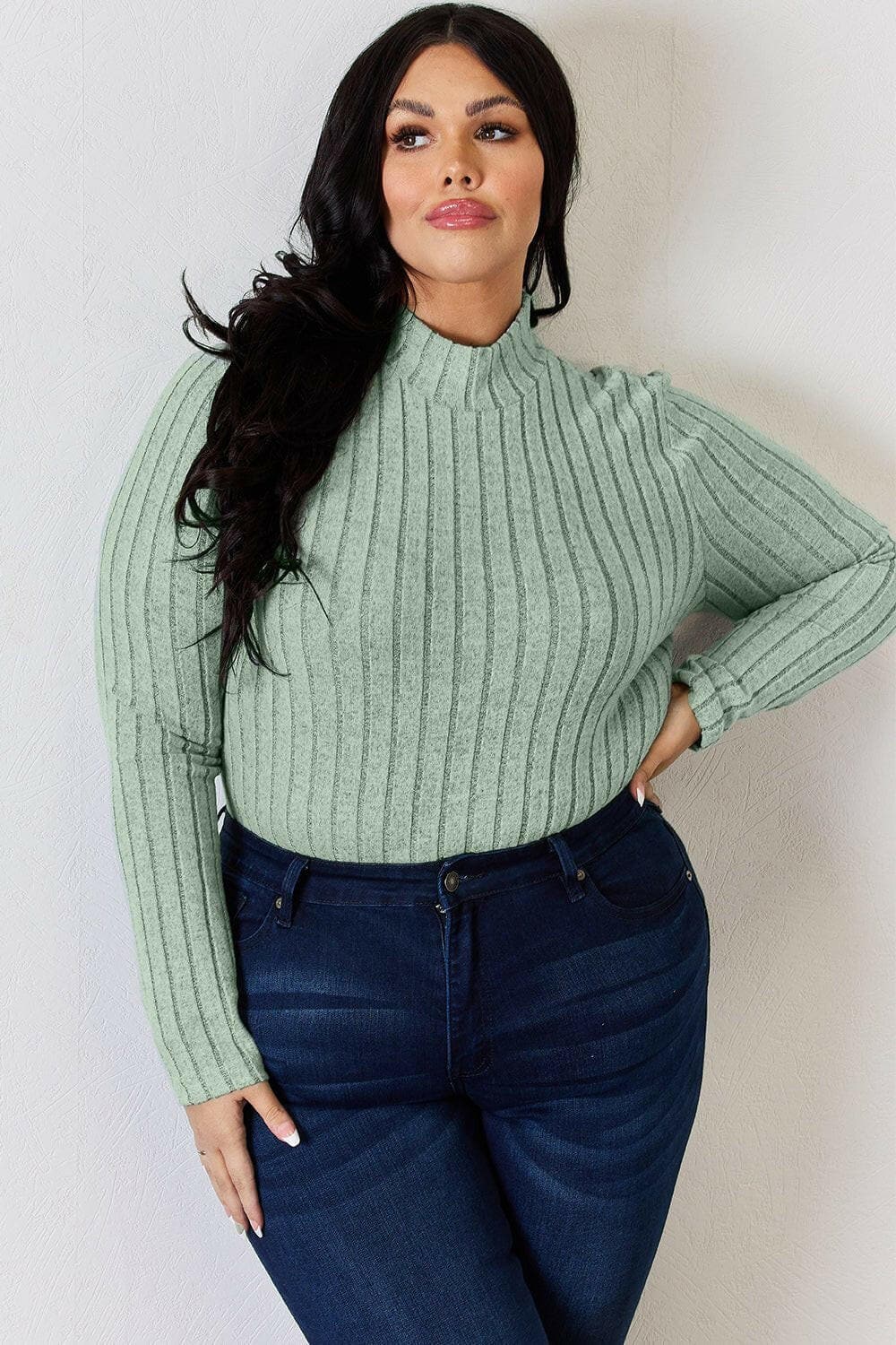 Ribbed Mock Neck Long Sleeve Tee - Chic and CozyUpgrade Your Style with Our Ribbed Mock Neck Long Sleeve Tee
 Elevate Your Look: Stand out with the stylish ribbed design that adds a touch of sophistication to any Love Salve Ribbed Mock Neck Long Sleeve Tee - ChicTIKTOK