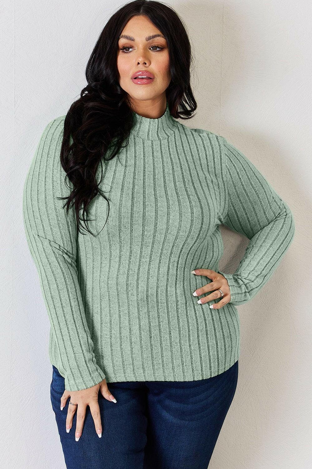 Ribbed Mock Neck Long Sleeve Tee - Chic and CozyUpgrade Your Style with Our Ribbed Mock Neck Long Sleeve Tee
 Elevate Your Look: Stand out with the stylish ribbed design that adds a touch of sophistication to any Love Salve Ribbed Mock Neck Long Sleeve Tee - ChicTIKTOK