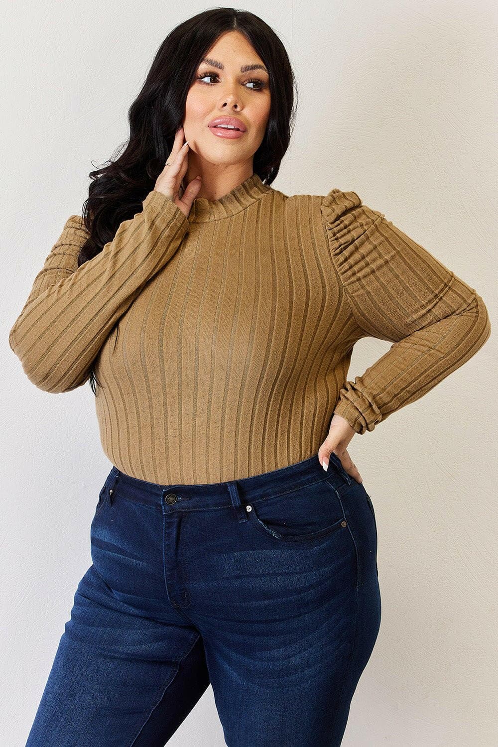 Ribbed Elegance Mock Neck Top with Puff SleevesDiscover Effortless Elegance
 Embrace sophistication with our Ribbed Elegance Mock Neck Top with Puff Sleeves. This top is designed to elevate your everyday wardrobeLove Salve Ribbed Elegance Mock Neck TopTIKTOK