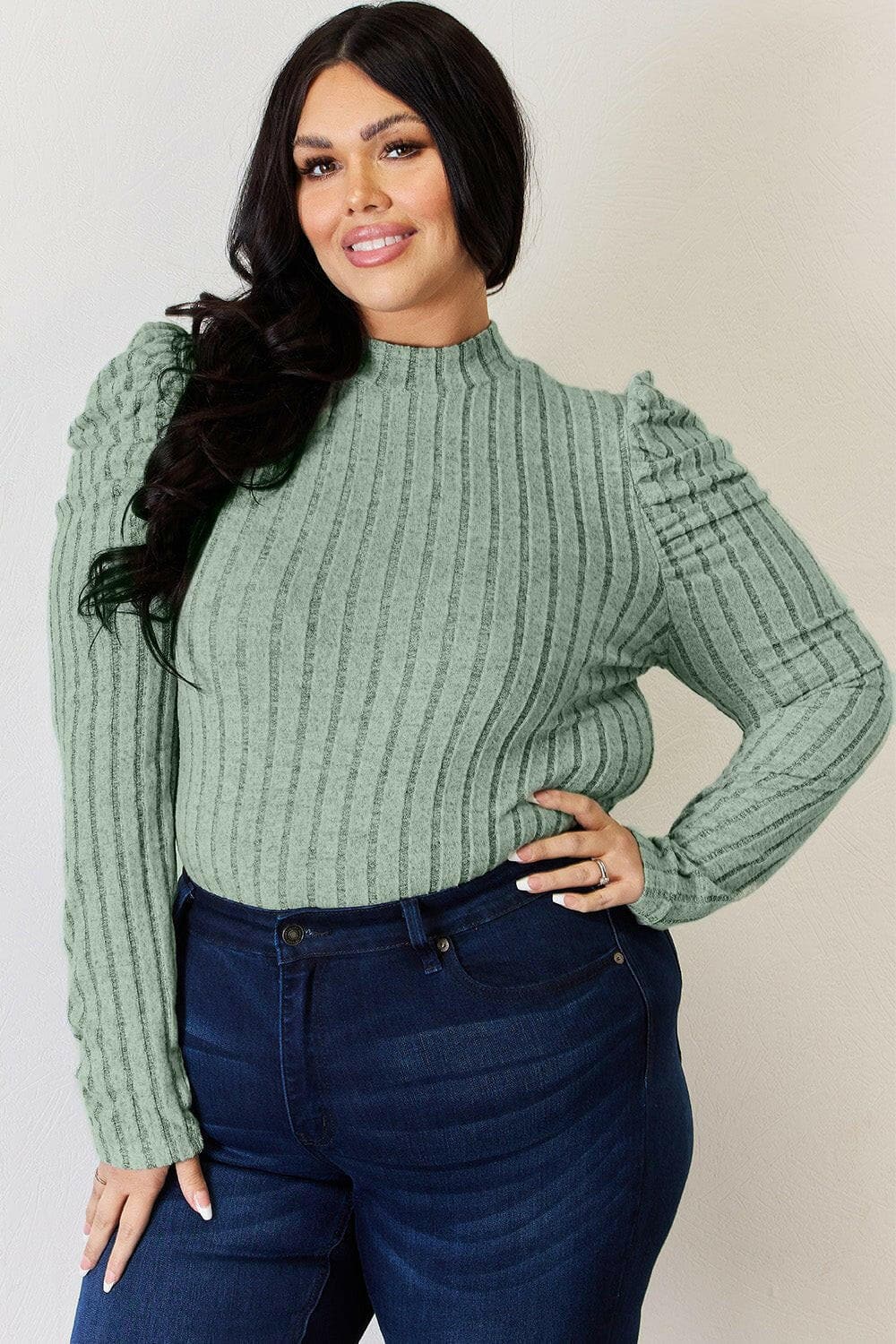 Ribbed Elegance Mock Neck Top with Puff SleevesDiscover Effortless Elegance
 Embrace sophistication with our Ribbed Elegance Mock Neck Top with Puff Sleeves. This top is designed to elevate your everyday wardrobeLove Salve Ribbed Elegance Mock Neck TopTIKTOK