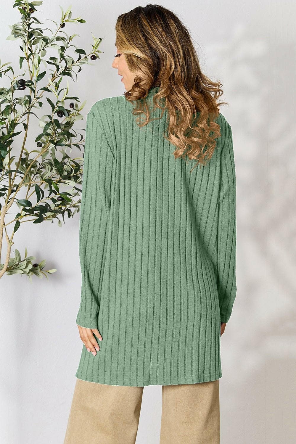 Basic Bae Full Size Ribbed Open Front Cardigan with Pockets - Love Salve