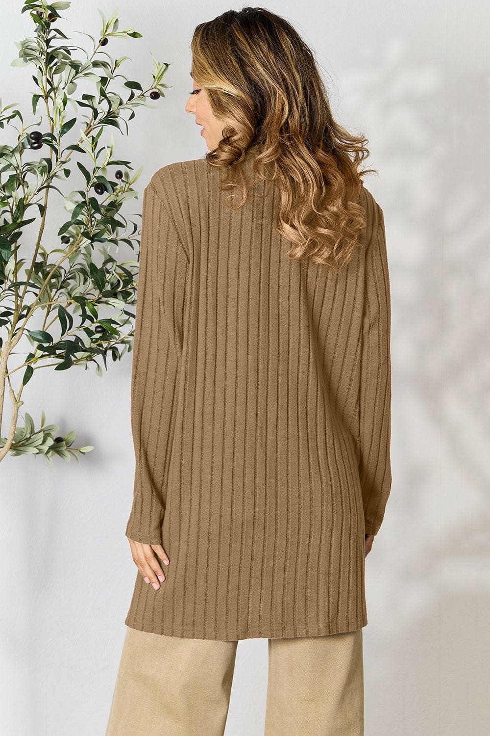 Basic Bae Full Size Ribbed Open Front Cardigan with Pockets - Love Salve