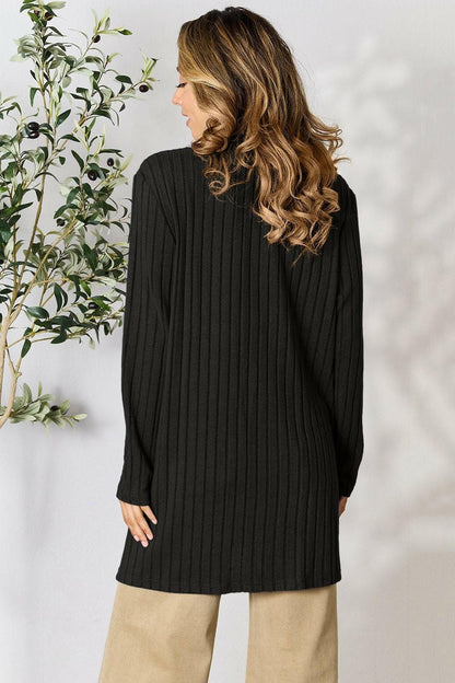 Basic Bae Full Size Ribbed Open Front Cardigan with Pockets - Love Salve