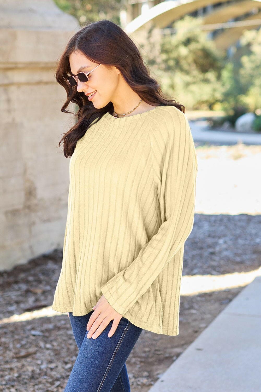 Basic Bae Full Size Ribbed Round Neck Long Sleeve Knit Top - Love Salve