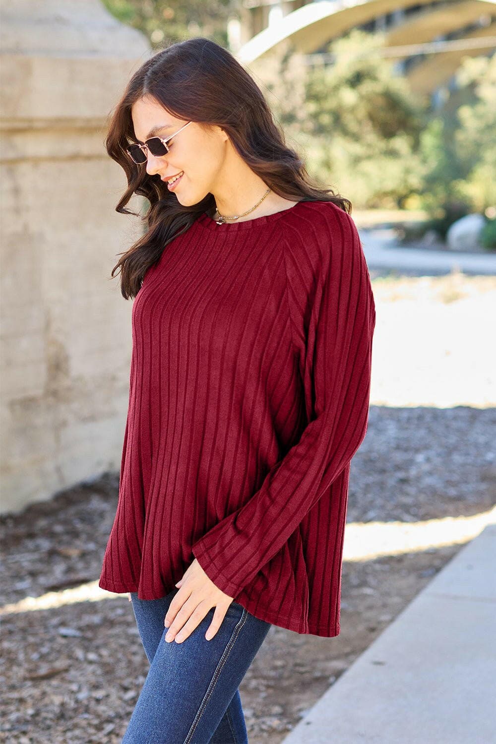 Basic Bae Full Size Ribbed Round Neck Long Sleeve Knit Top - Love Salve