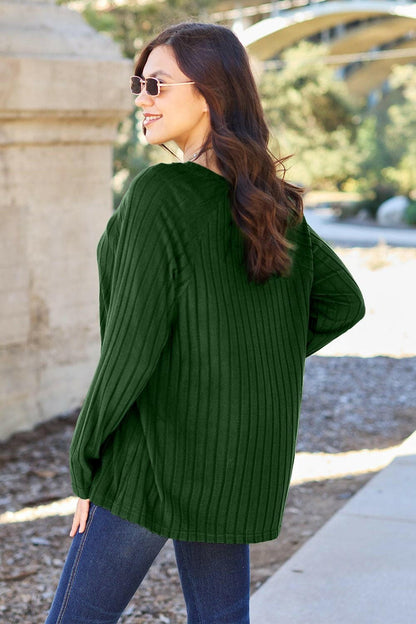 Basic Bae Full Size Ribbed Round Neck Long Sleeve Knit Top - Love Salve