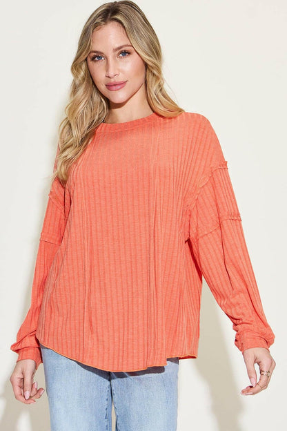 Basic Bae Full Size Ribbed Round Neck Long Sleeve T-Shirt - Love Salve