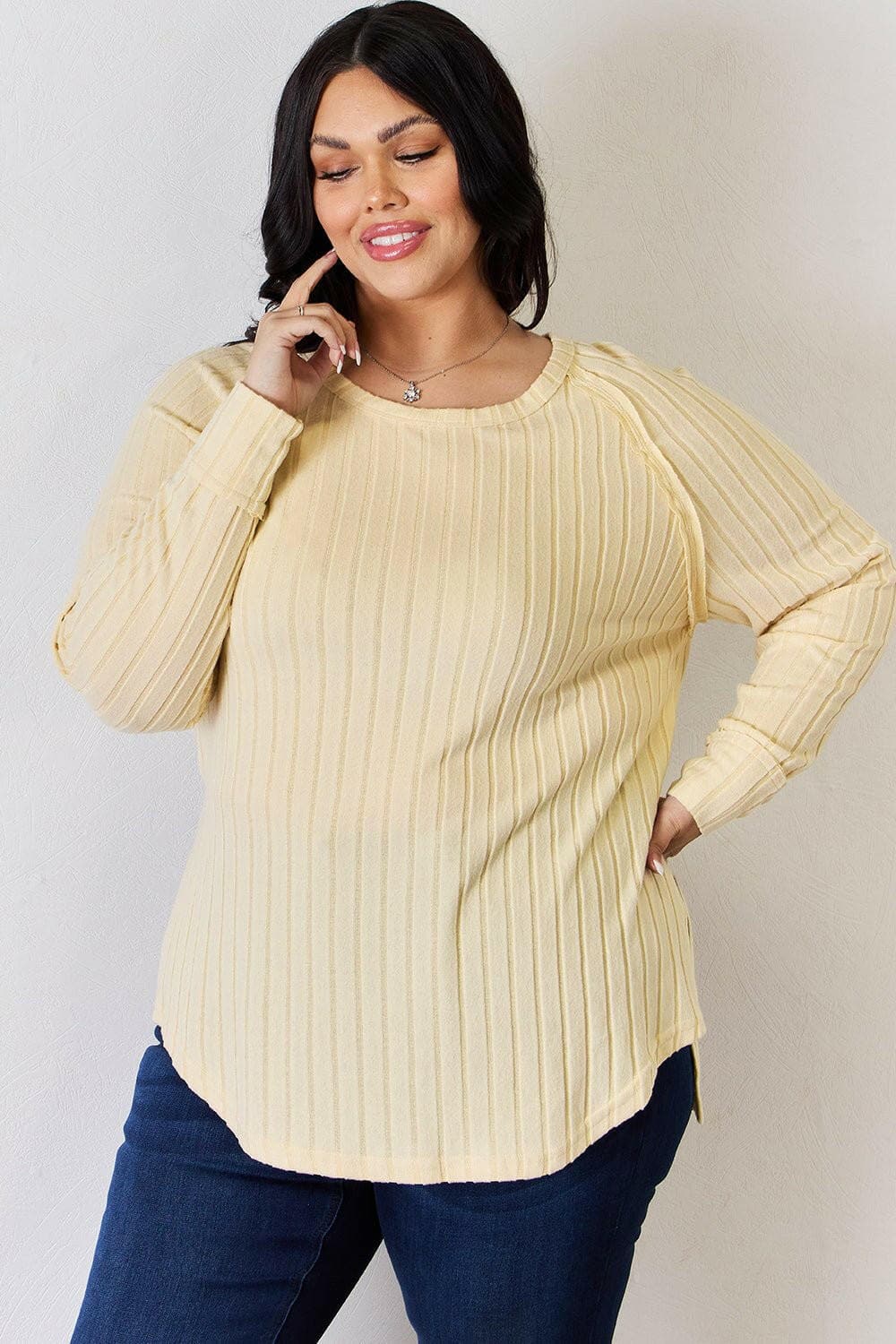 Basic Bae Full Size Ribbed Round Neck Slit T-Shirt - Love Salve