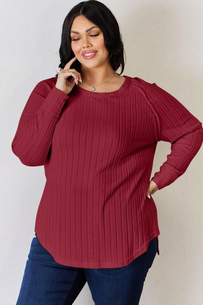 Basic Bae Full Size Ribbed Round Neck Slit T-Shirt - Love Salve