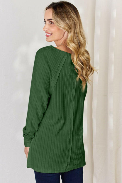 Basic Bae Full Size Ribbed Round Neck Slit T-Shirt - Love Salve