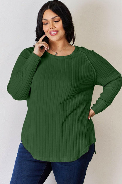 Basic Bae Full Size Ribbed Round Neck Slit T-Shirt - Love Salve