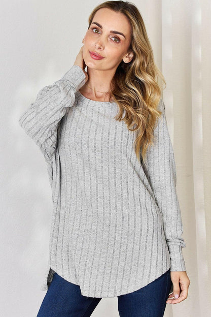 Basic Bae Full Size Ribbed Round Neck Slit T-Shirt - Love Salve