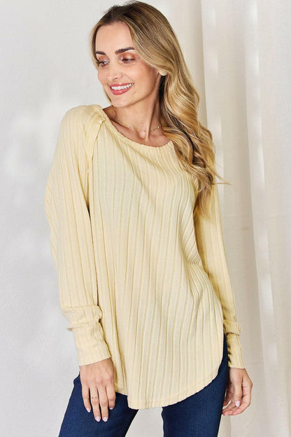 Basic Bae Full Size Ribbed Round Neck Slit T-Shirt - Love Salve