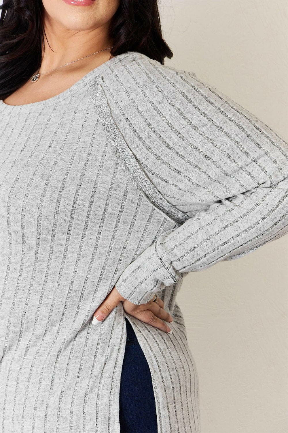 Basic Bae Full Size Ribbed Round Neck Slit T-Shirt - Love Salve