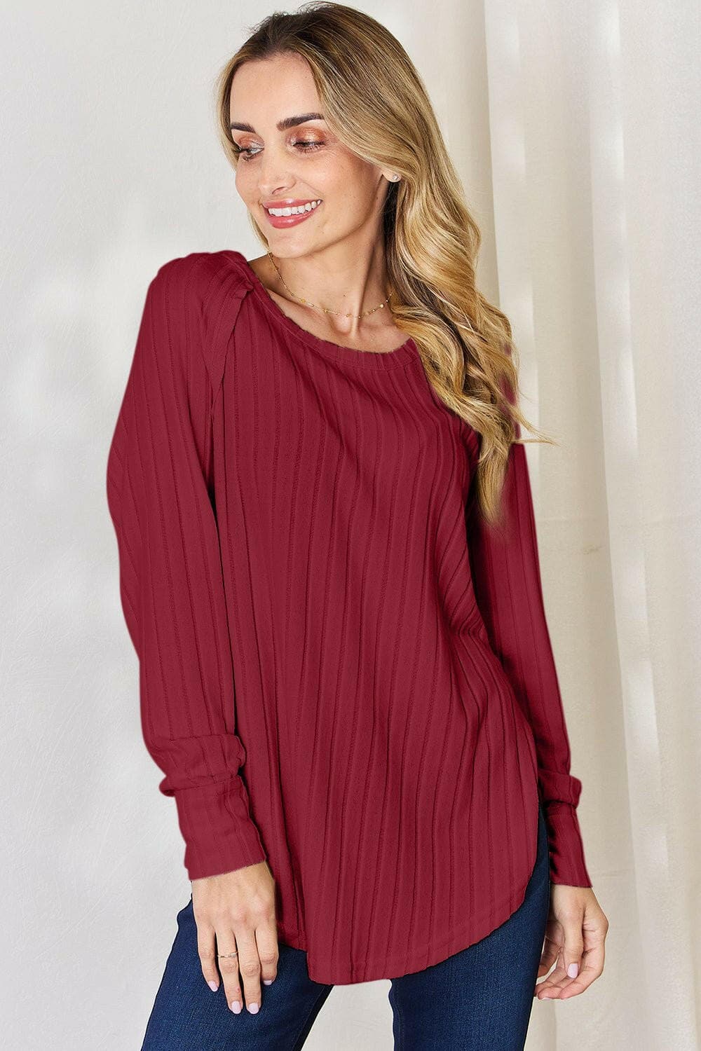 Basic Bae Full Size Ribbed Round Neck Slit T-Shirt - Love Salve