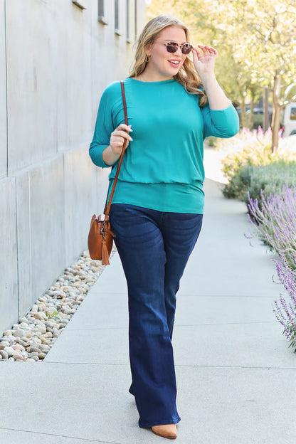 Basic Bae Full Size Round Neck Batwing Sleeve Top for Women - Love Salve