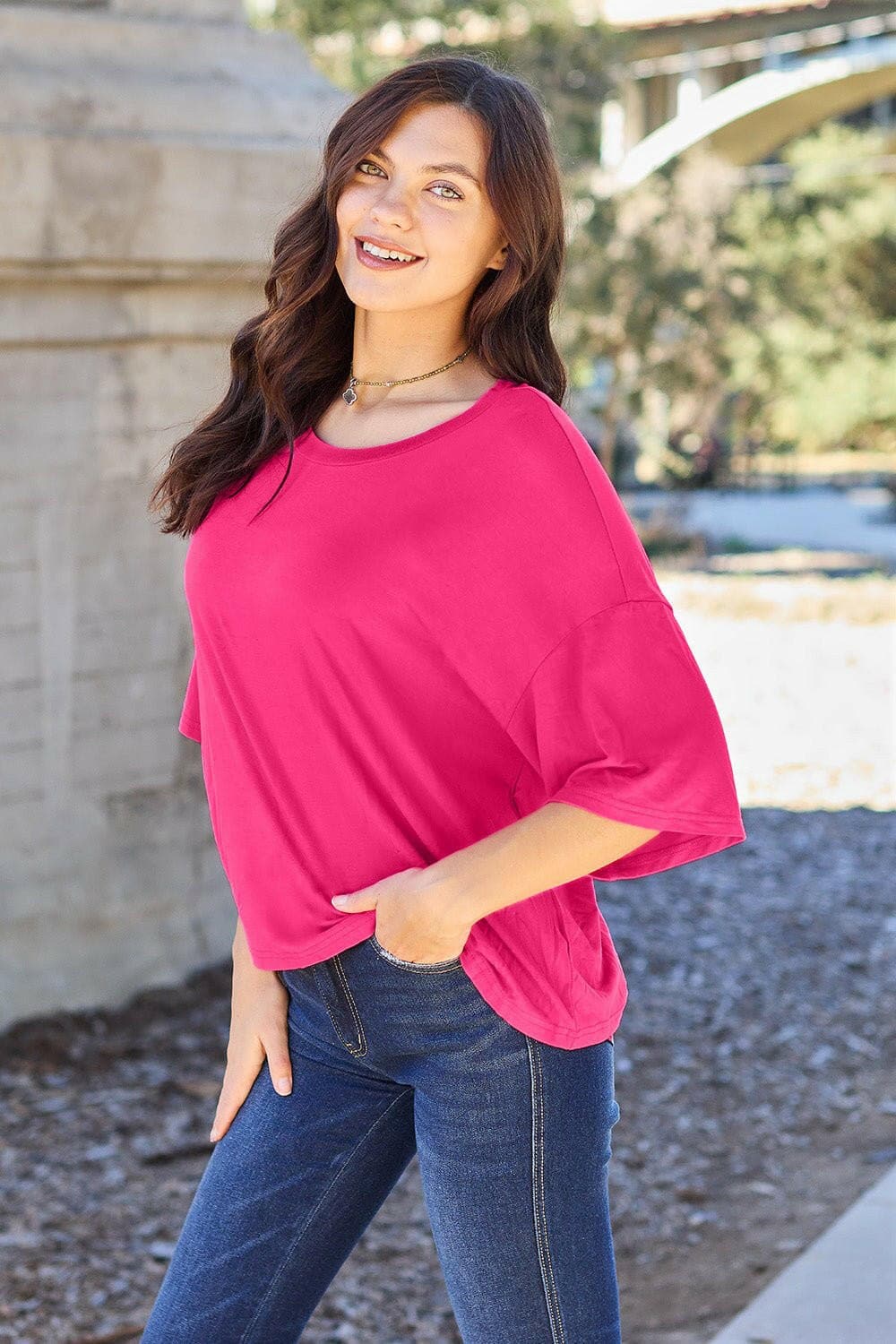 Basic Bae Full Size Round Neck Drop Shoulder T-Shirt - Love Salve