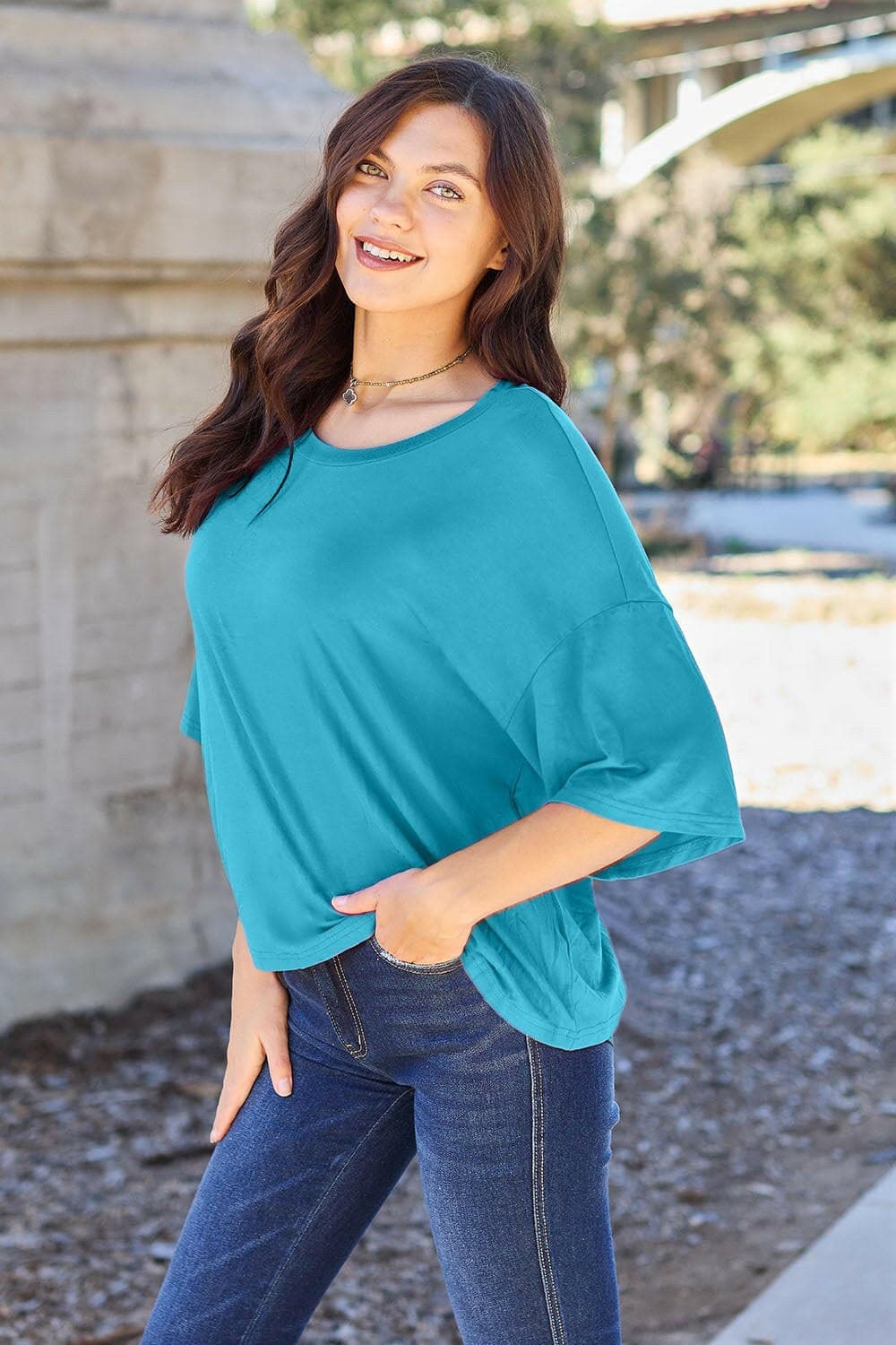 Basic Bae Full Size Round Neck Drop Shoulder T-Shirt - Love Salve