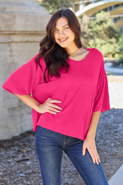 Basic Bae Full Size Round Neck Drop Shoulder T-Shirt - Love Salve