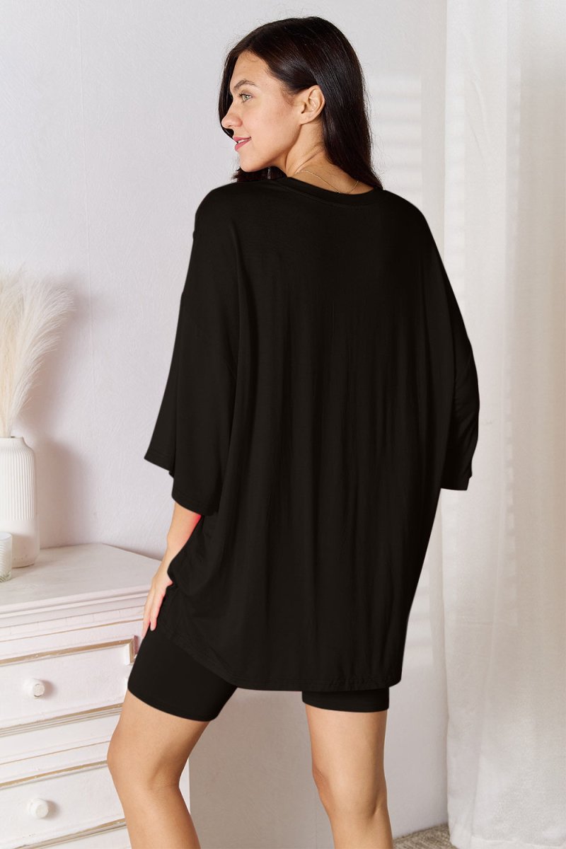 Basic Bae Full Size Soft Rayon Three - Quarter Sleeve Top and Shorts Set - Love Salve
