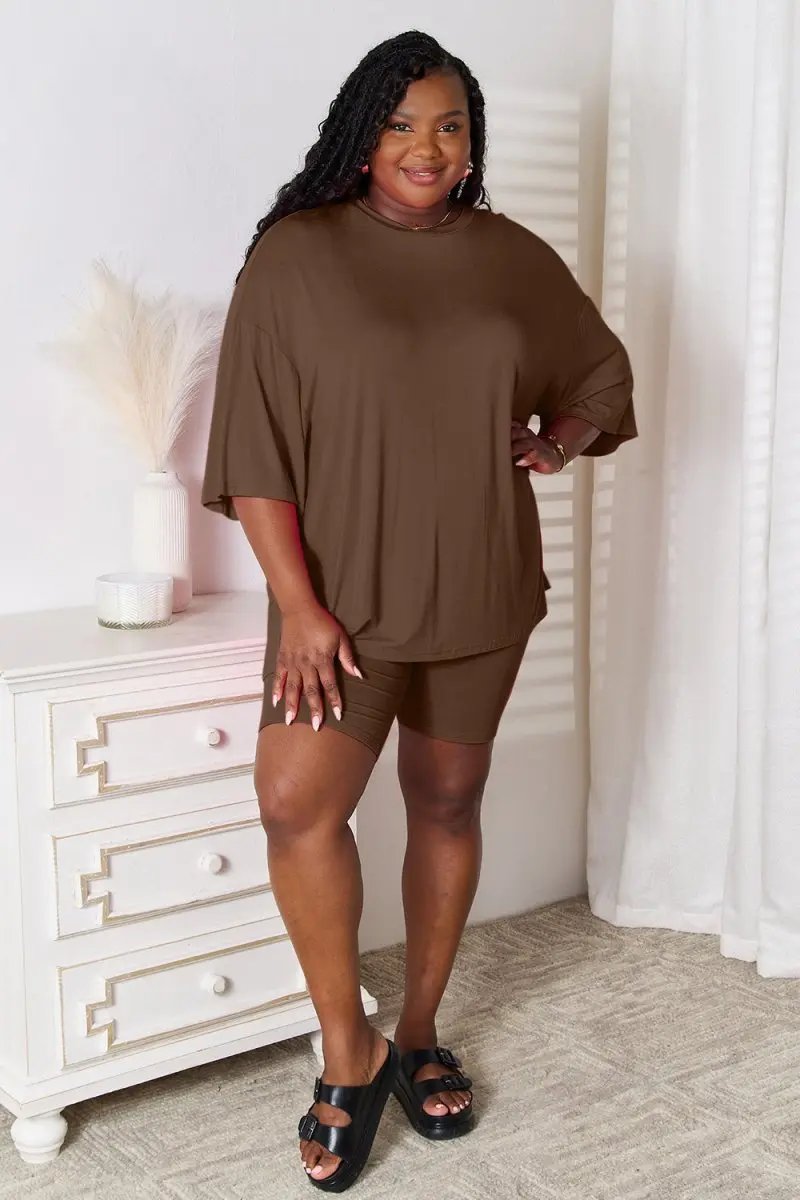 Basic Bae Full Size Soft Rayon Three - Quarter Sleeve Top and Shorts Set - Love Salve