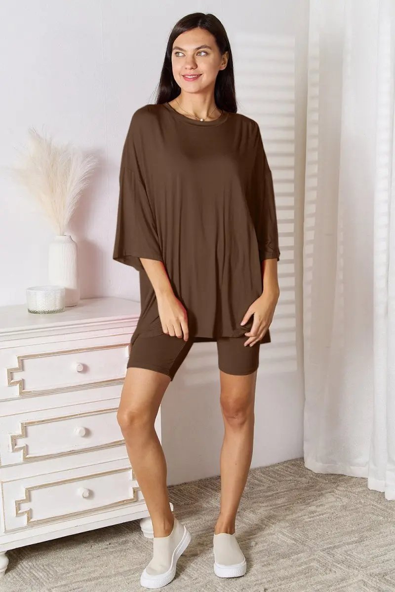Basic Bae Full Size Soft Rayon Three - Quarter Sleeve Top and Shorts Set - Love Salve