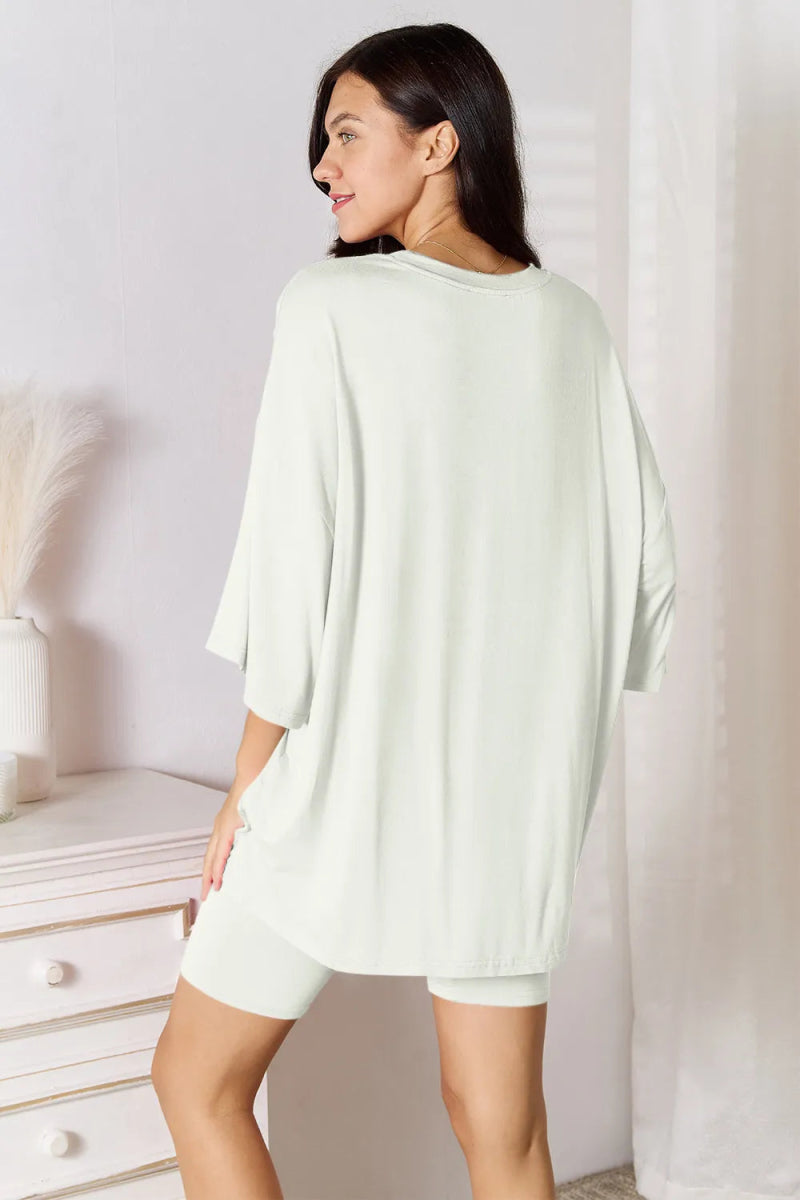 Basic Bae Full Size Soft Rayon Three - Quarter Sleeve Top and Shorts Set - Love Salve
