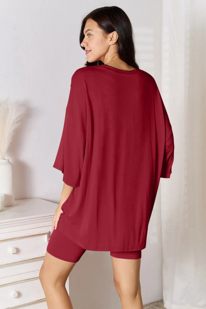 Basic Bae Full Size Soft Rayon Three - Quarter Sleeve Top and Shorts Set - Love Salve