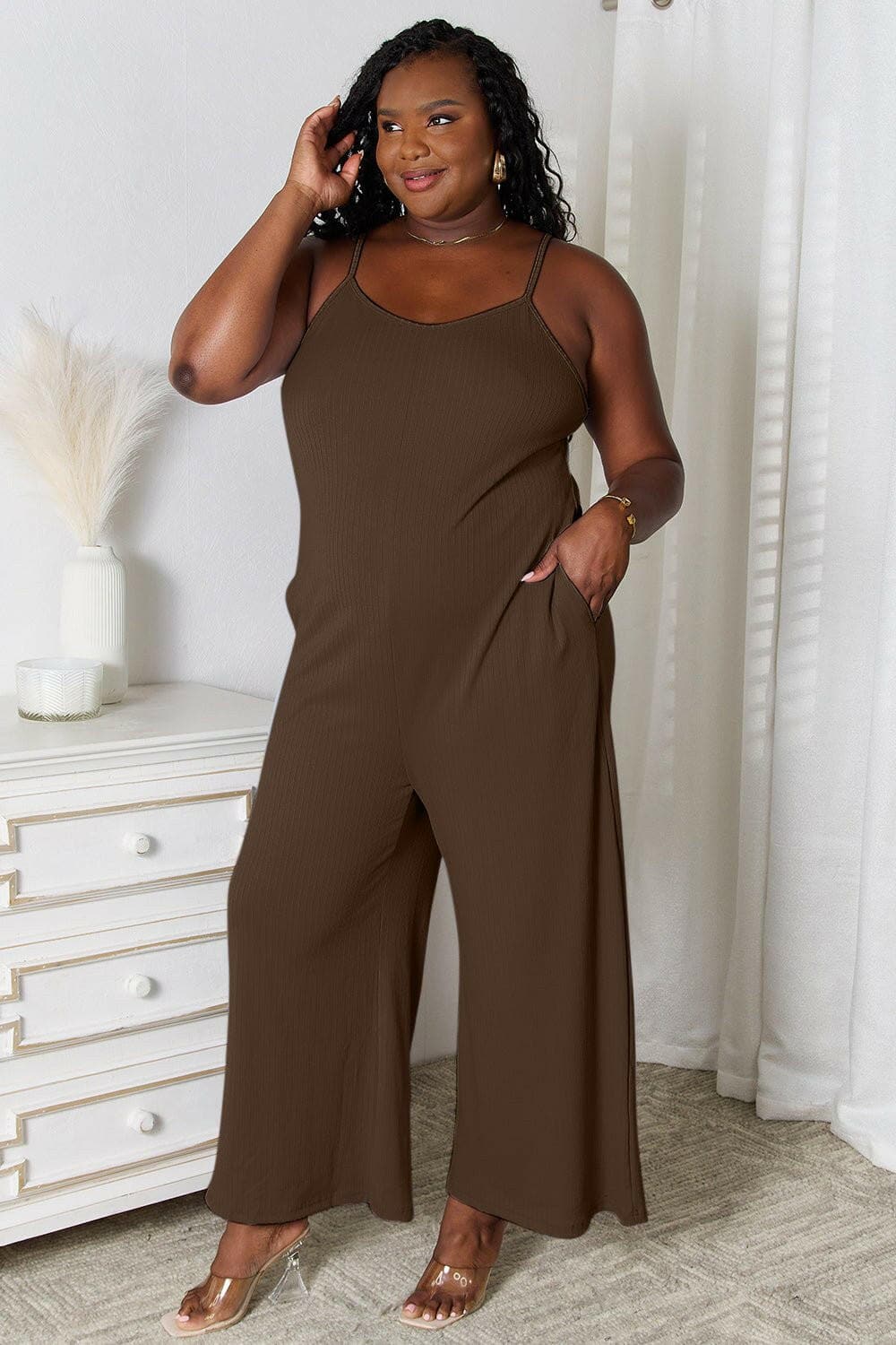 Basic Bae Full Size Spaghetti Strap V-Neck Jumpsuit - Love Salve