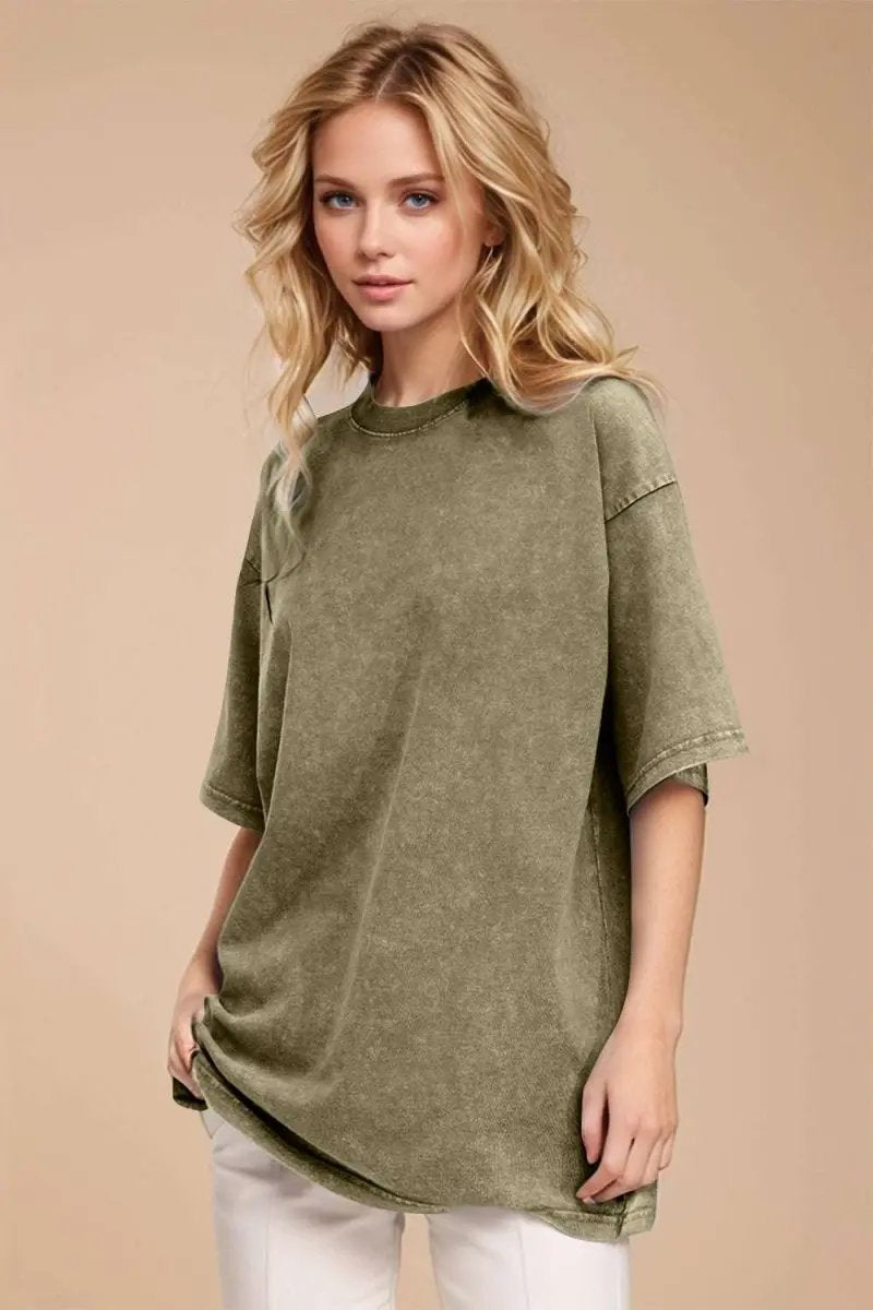 Basic Bae Round Neck Half Sleeve T-Shirt for Women - Love Salve 