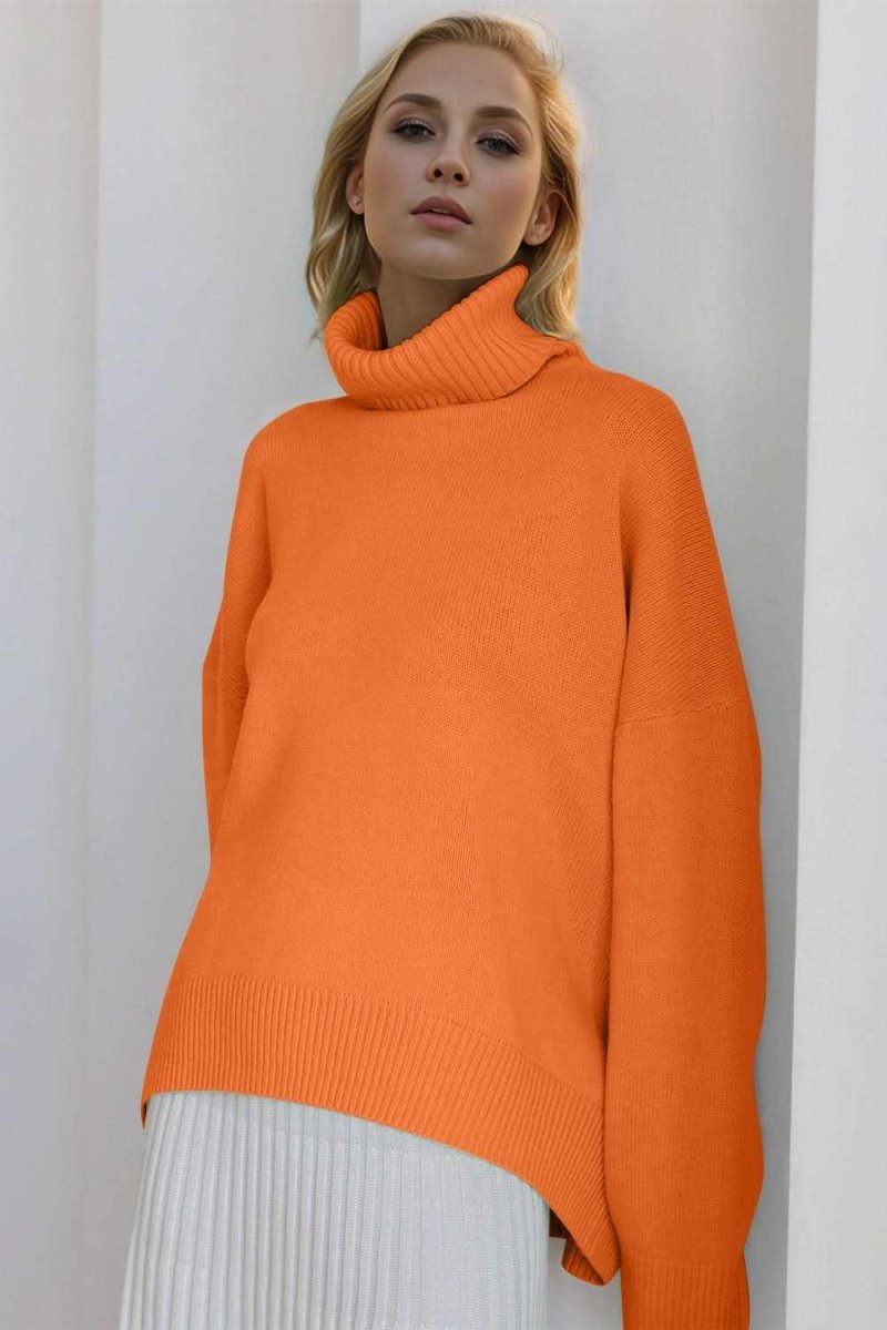Basic Bae Turtleneck Dropped Shoulder Long Sleeve Sweater - Love Salve 