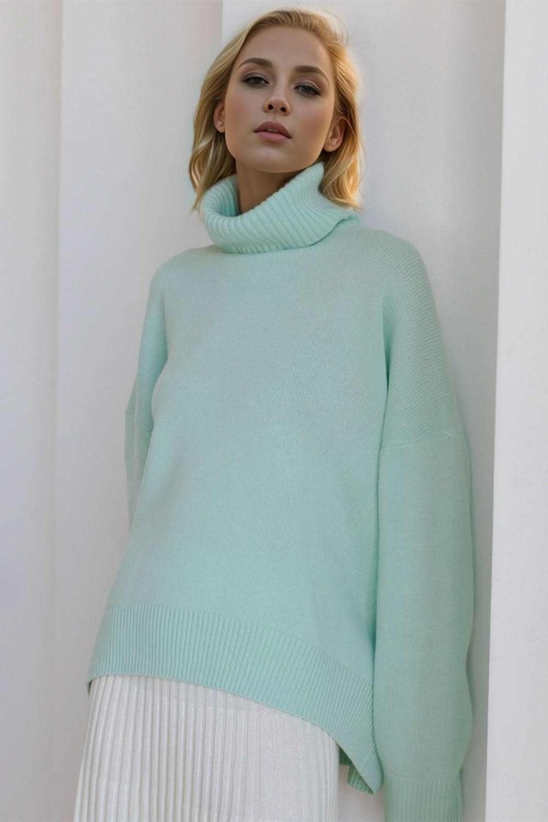 Basic Bae Turtleneck Dropped Shoulder Long Sleeve Sweater - Love Salve 