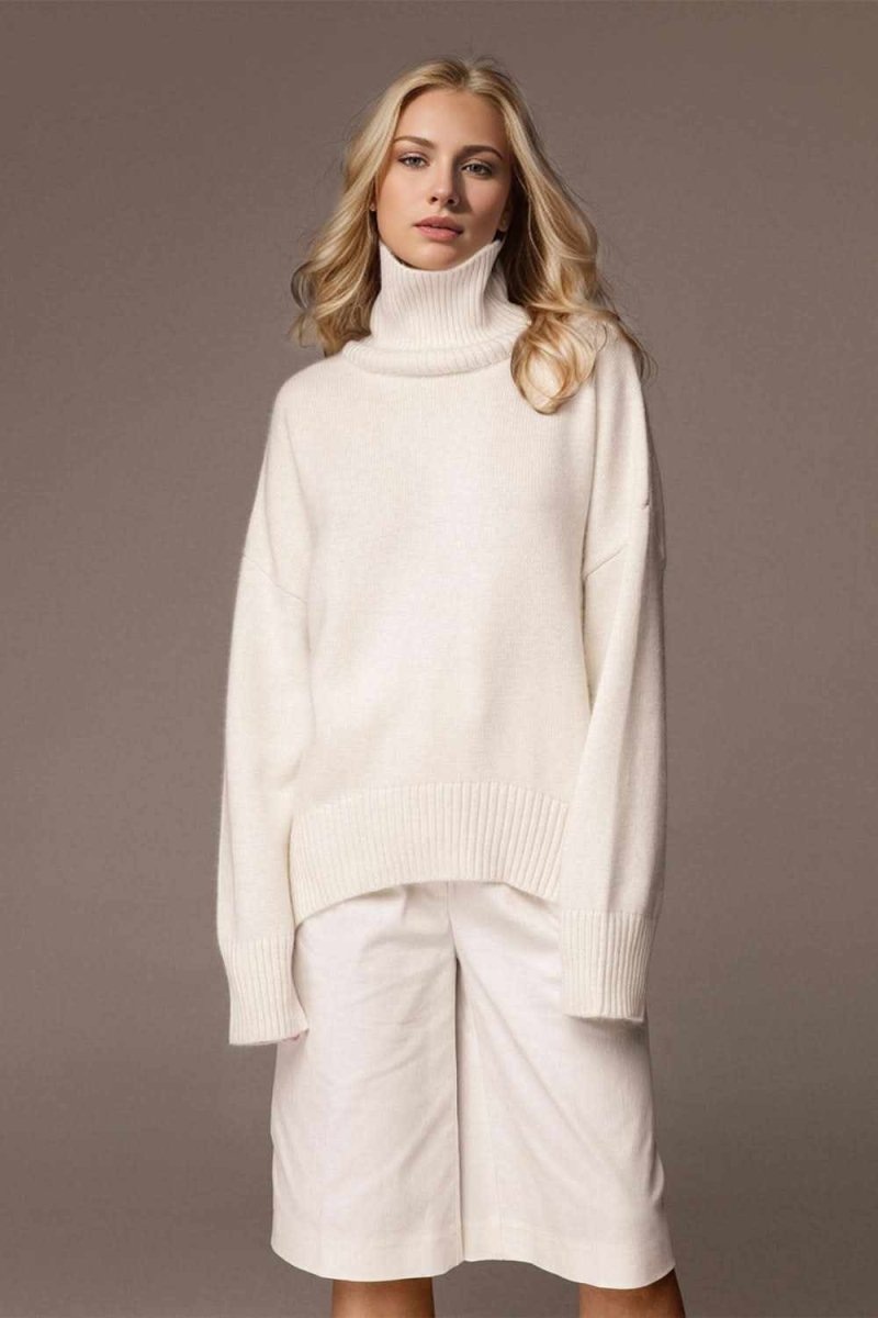 Basic Bae Turtleneck Dropped Shoulder Long Sleeve Sweater - Love Salve 