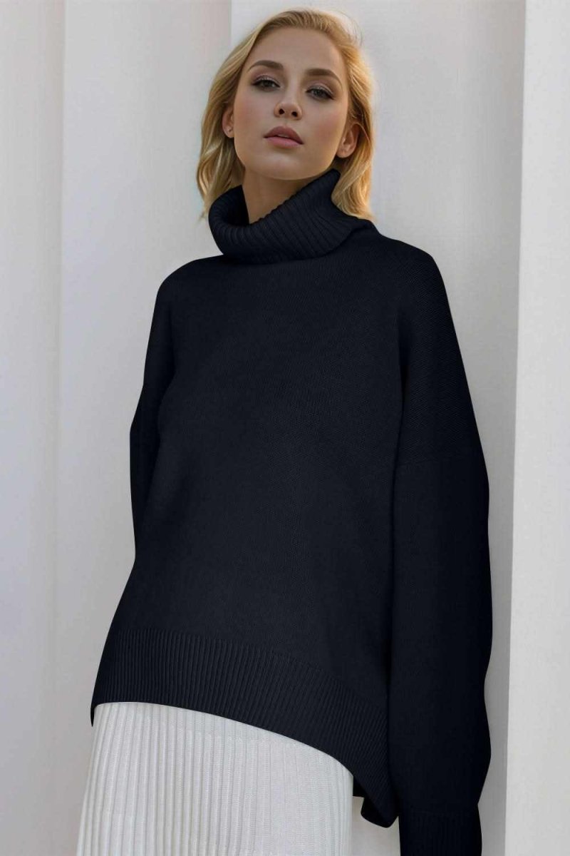 Basic Bae Turtleneck Dropped Shoulder Long Sleeve Sweater - Love Salve 