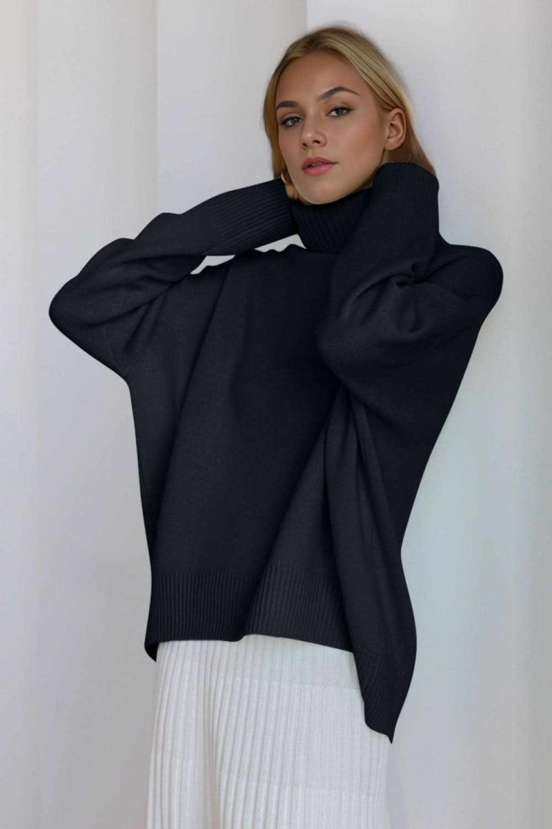 Basic Bae Turtleneck Dropped Shoulder Long Sleeve Sweater - Love Salve 