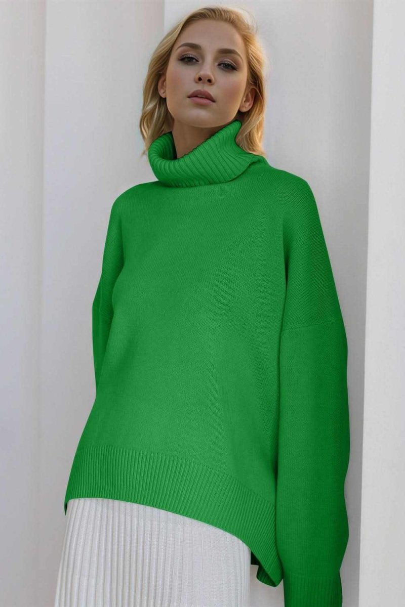 Basic Bae Turtleneck Dropped Shoulder Long Sleeve Sweater - Love Salve 