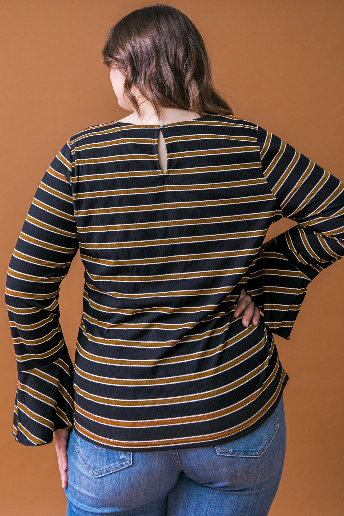 Here We Go Striped Ruffle Sleeve Top For Women Casual Everyday Wear Flying Tomato