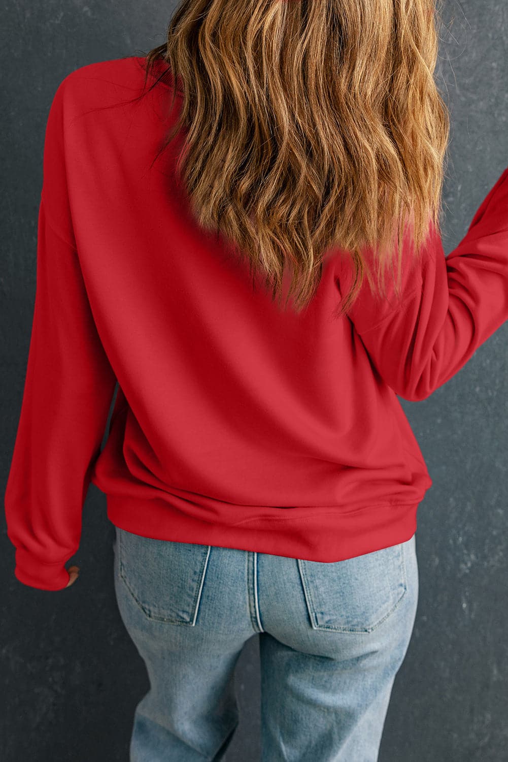 Round Neck Dropped Shoulder Sweatshirt.