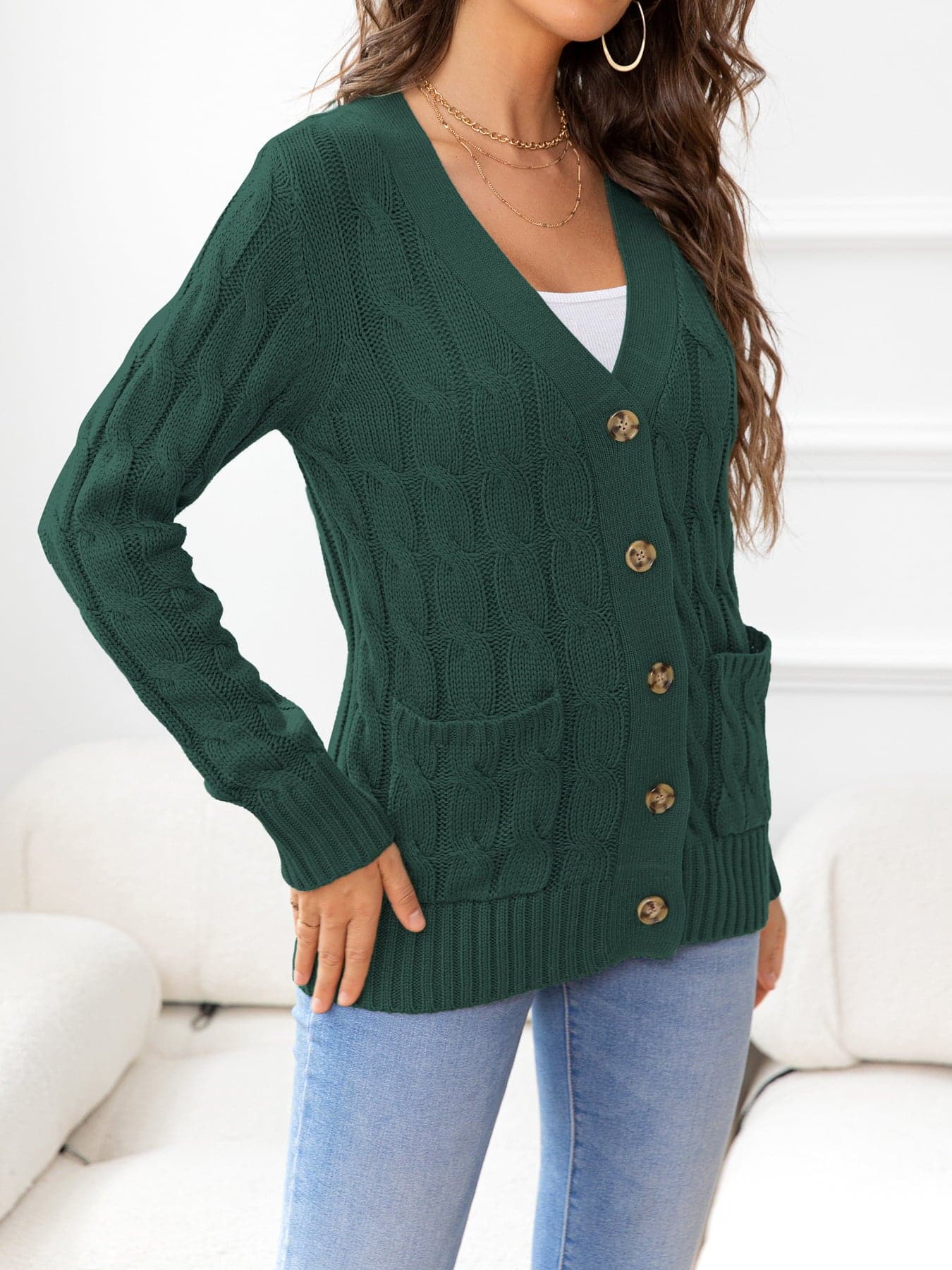 Button Down Cable-Knit Cardigan.