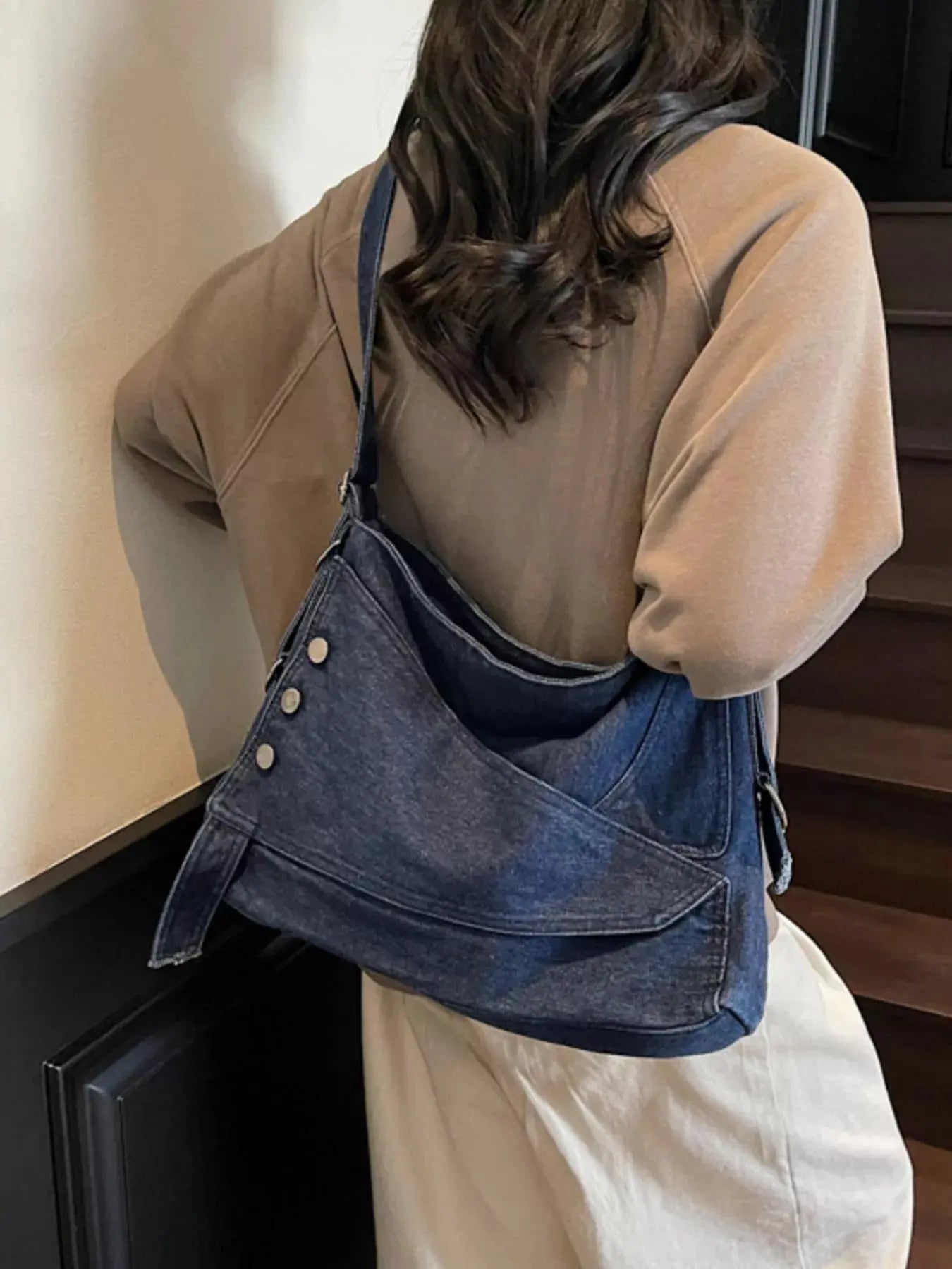 Casual Denim Crossbody Bag with Button Detail Simply Love