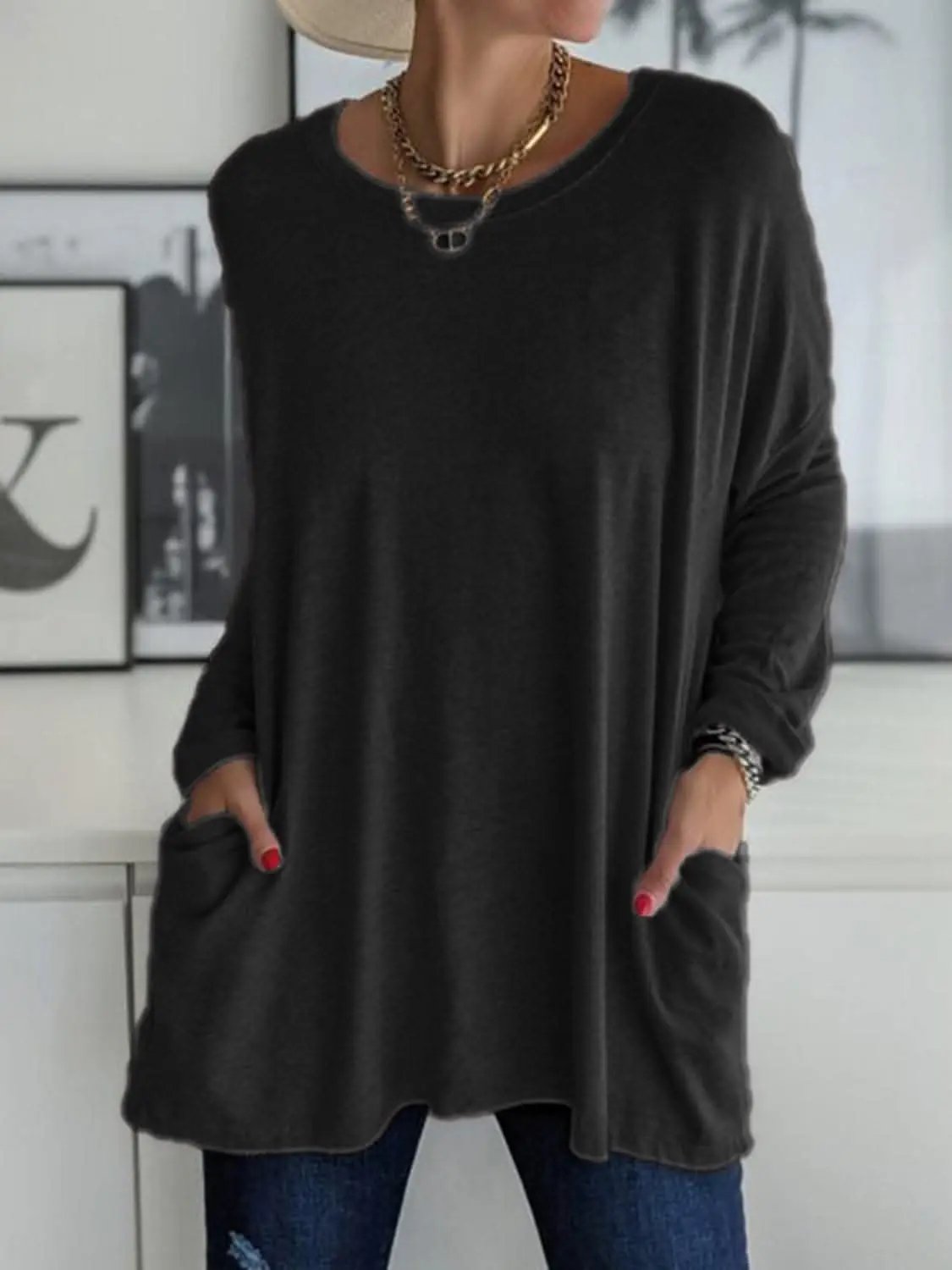 Pocketed long sleeve tee - chic style - Love Salve 