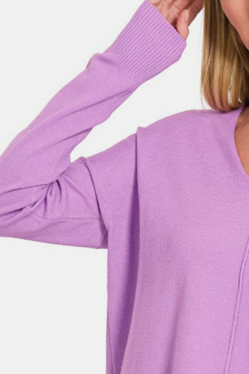 Zenana Slit V-Neck Dropped Shoulder SweaterElevate Your Wardrobe with the Zenana Slit V-Neck Dropped Shoulder Sweater
 Step into the season with confidence and style with the Zenana Slit V-Neck Dropped ShouldLove Salve -Neck Dropped Shoulder Sweaterusa