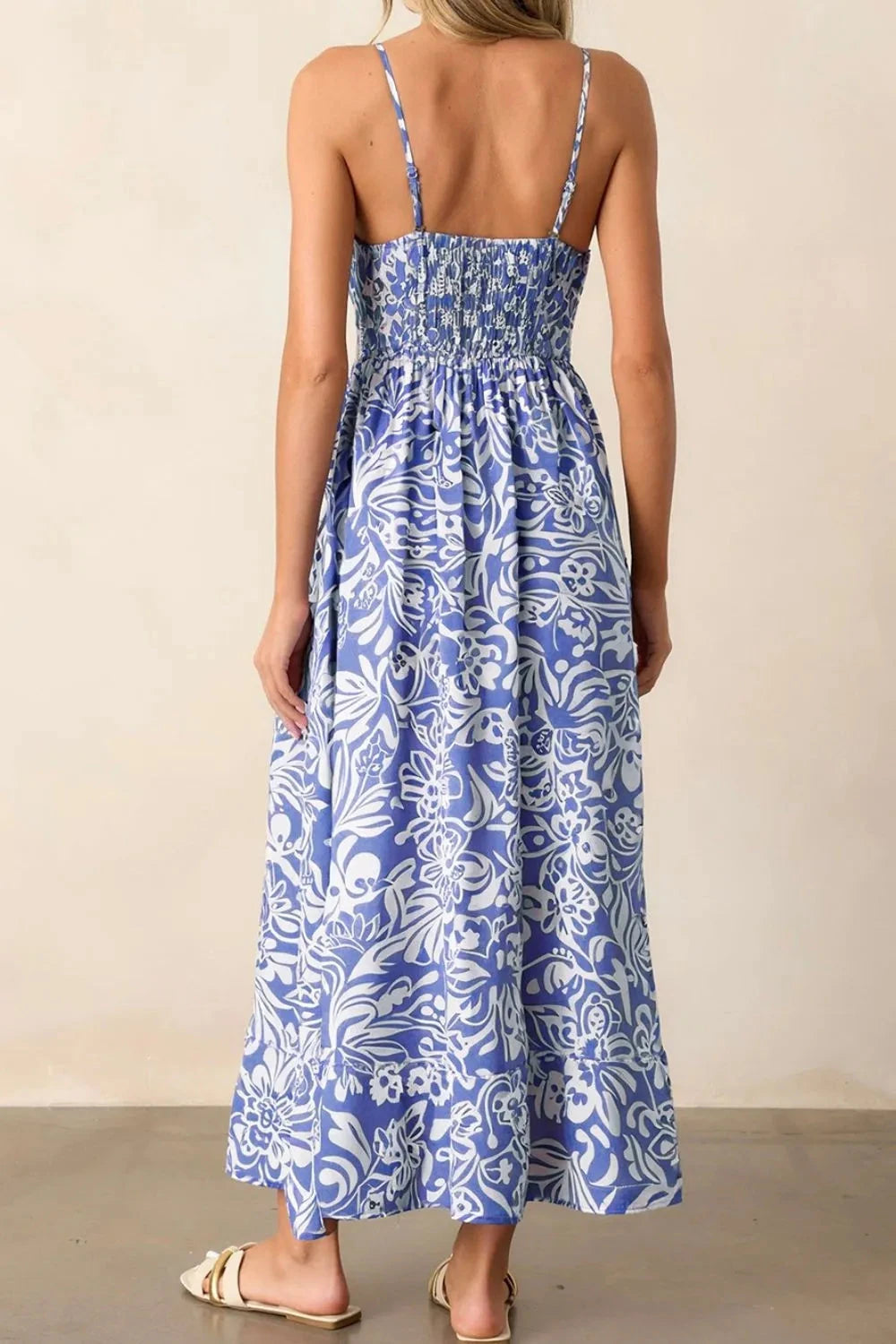 Floral Print Spaghetti Strap High Waist Dress Simply Love
