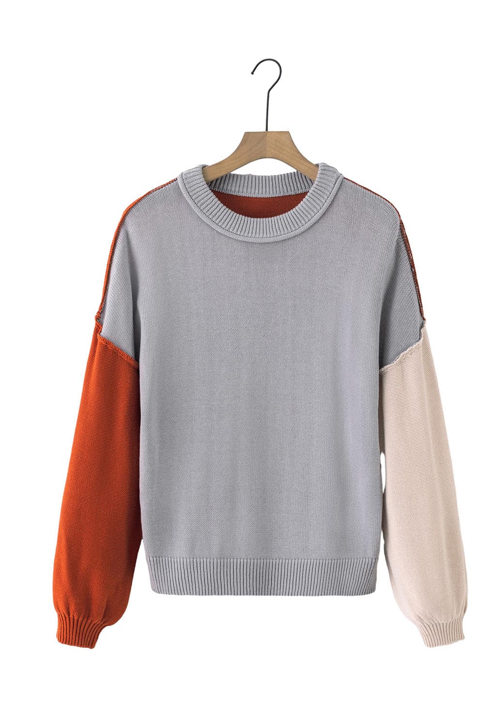 Contrast Round Neck Dropped Shoulder Sweater.