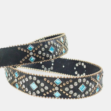 Rhinestone-embellished PU leather belt