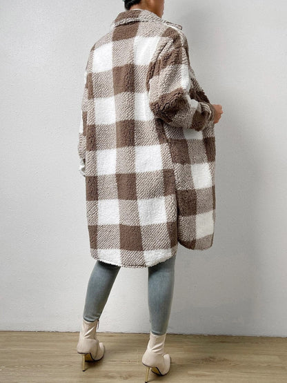 Plaid Collared Neck Button Down Coat.