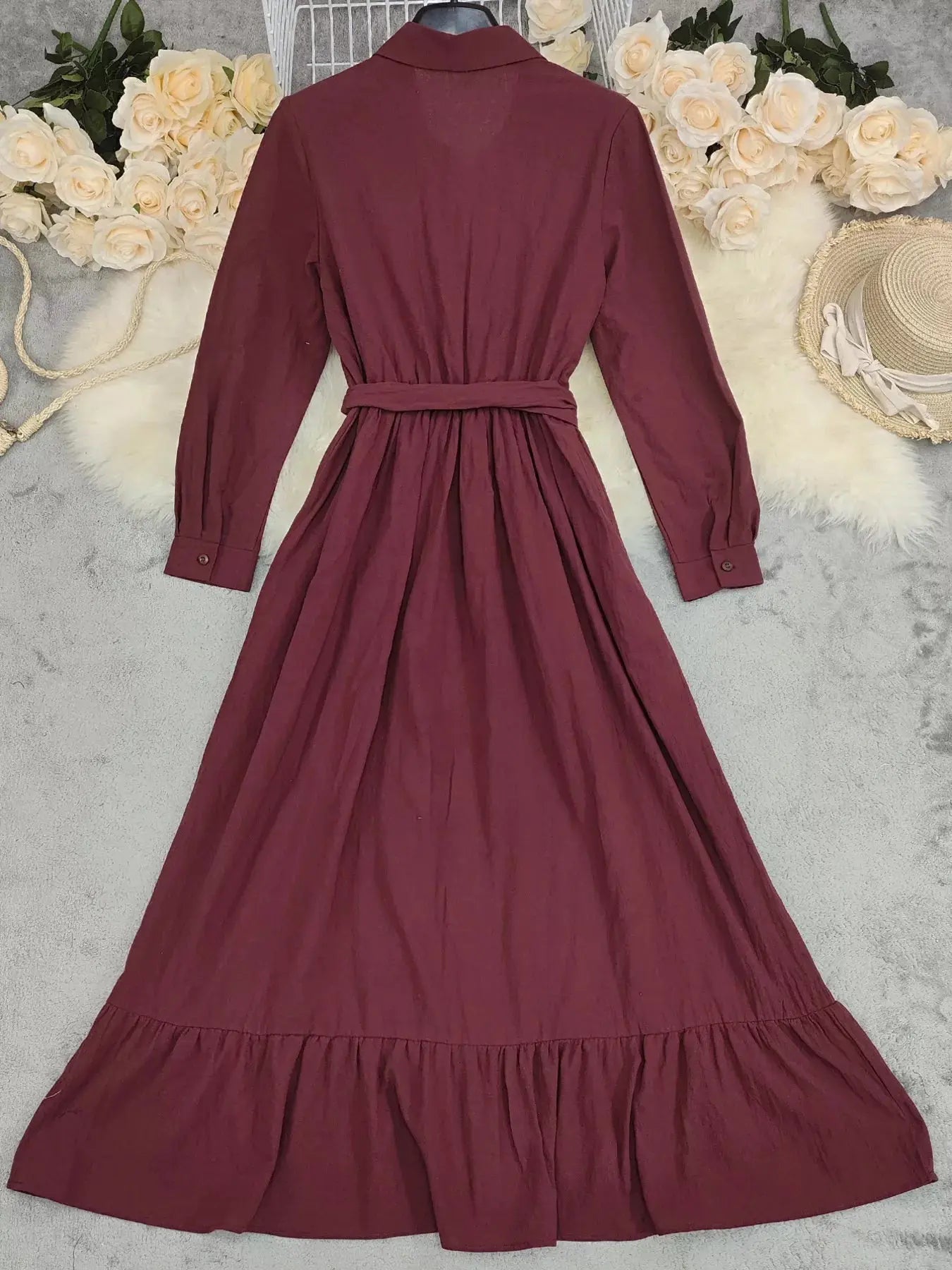 Tie Waist Long Sleeve Ruffled Hem Dress Simply Love