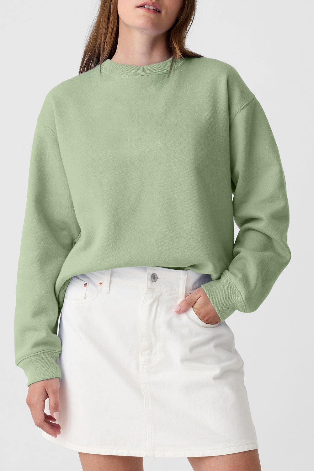 Smoke green casual drop shoulder crewneck pullover sweatshirt