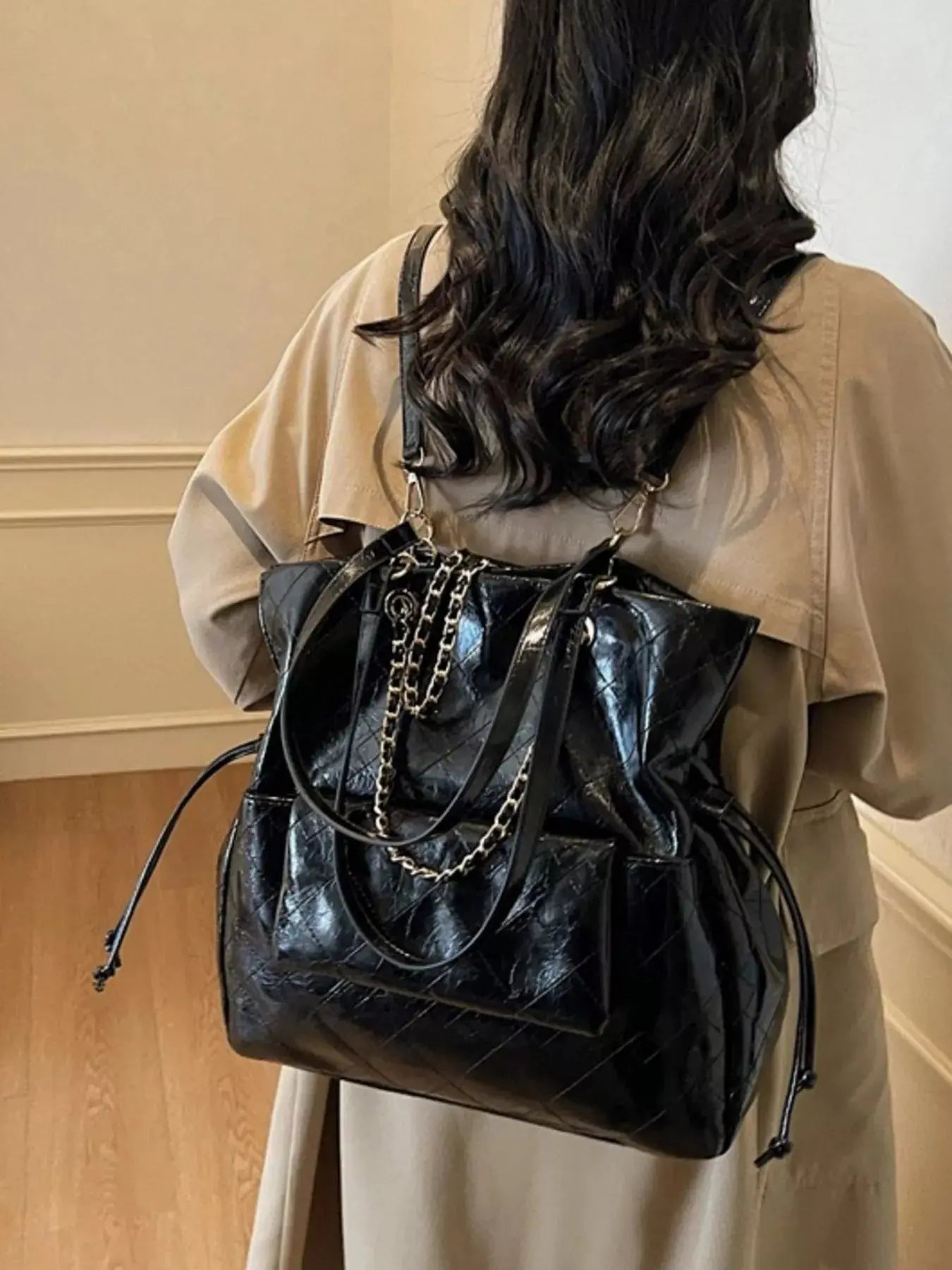 Quilted Chain Decor Backpack Bag Simply Love